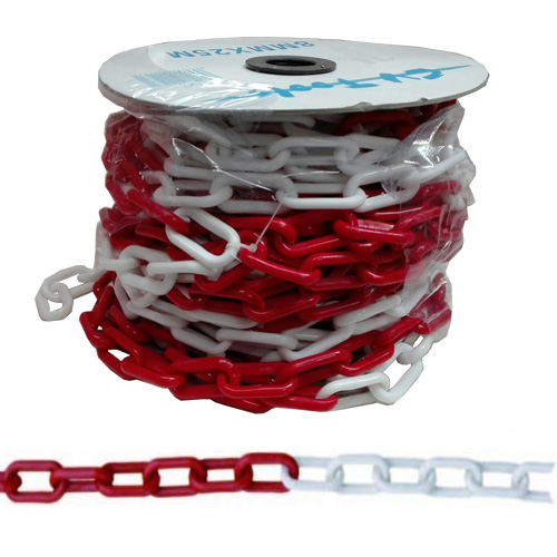 [1127] CADENA PLASTICO 8MM ROJA -BLANCA ( 25 MT